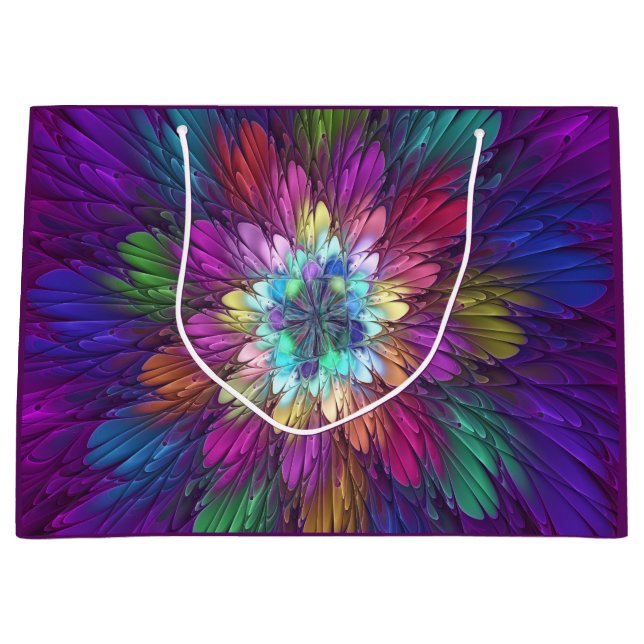 Farbenfrohe Psychedelische Blume Abstraktes Frakta Große Geschenktüte (Vorderseite)