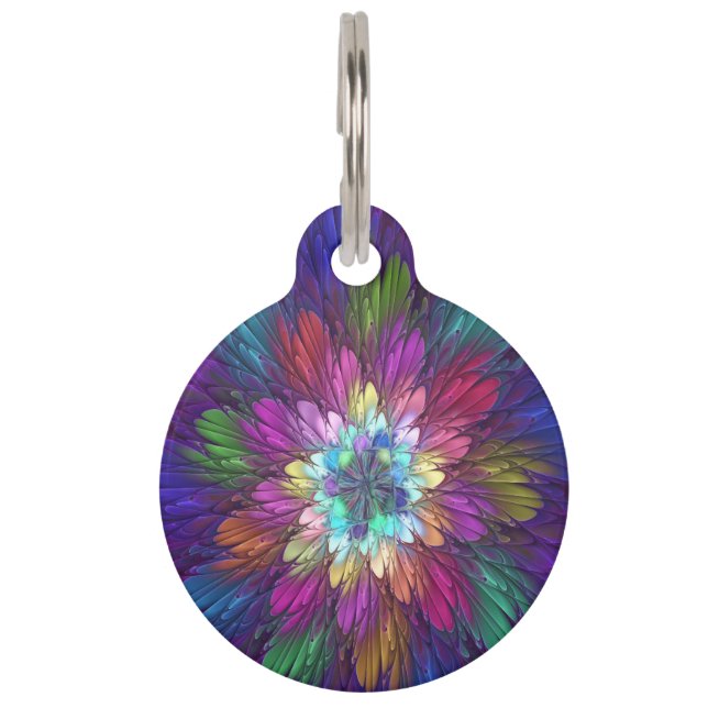 Farbenfrohe Psychedelische Blume Abstraktes Frakta Haustiermarke (Vorderseite)