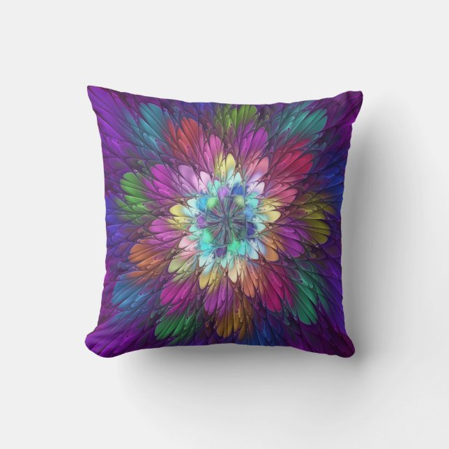 Farbenfrohe Psychedelische Blume Abstraktes Frakta Kissen (Vorderseite)