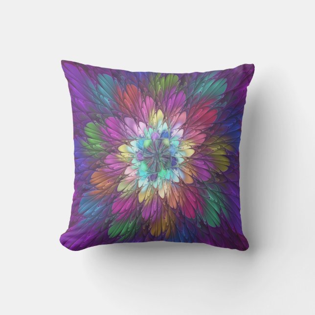 Farbenfrohe Psychedelische Blume Abstraktes Frakta Kissen (Vorderseite)