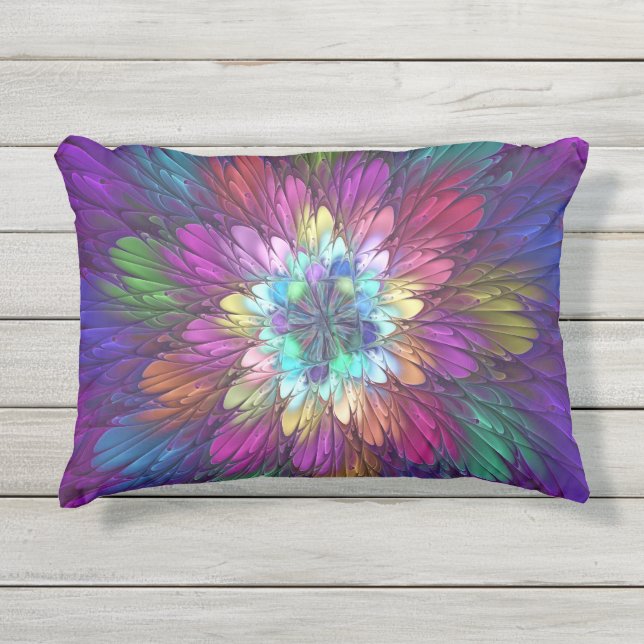 Farbenfrohe Psychedelische Blume Abstraktes Frakta Kissen Für Draußen (Vorderseite)