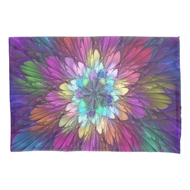 Farbenfrohe Psychedelische Blume Abstraktes Frakta Kissenbezug (Vorderseite)