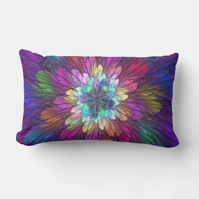 Farbenfrohe Psychedelische Blume Abstraktes Frakta Lendenkissen (Vorderseite)