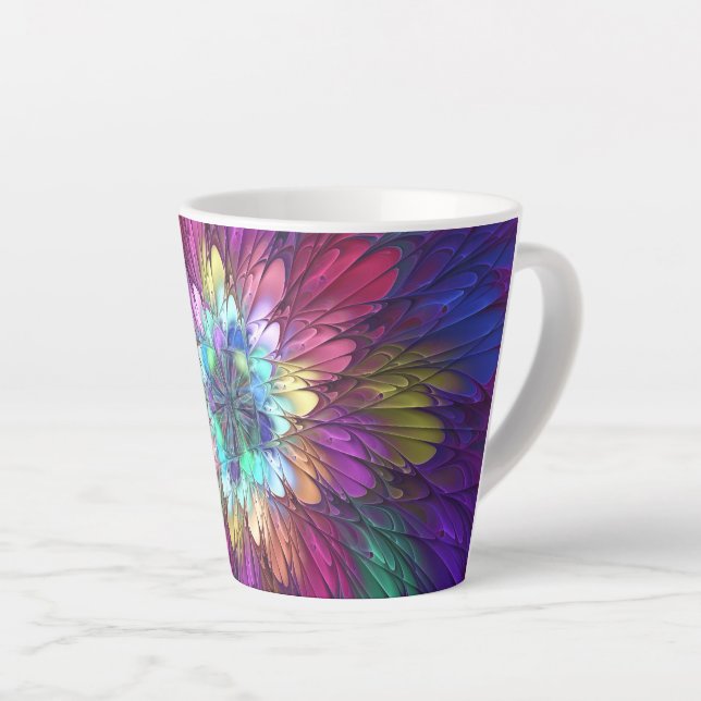 Farbenfrohe Psychedelische Blume Abstraktes Frakta Milchtasse (Rechte Ecke)