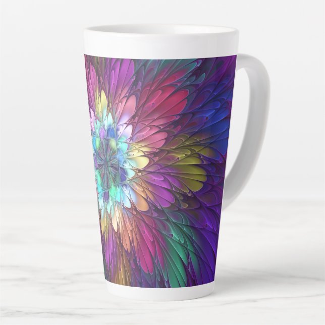 Farbenfrohe Psychedelische Blume Abstraktes Frakta Milchtasse (Rechte Ecke)