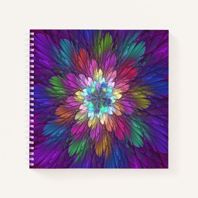 Farbenfrohe Psychedelische Blume Abstraktes Frakta Notizbuch (Vorderseite)