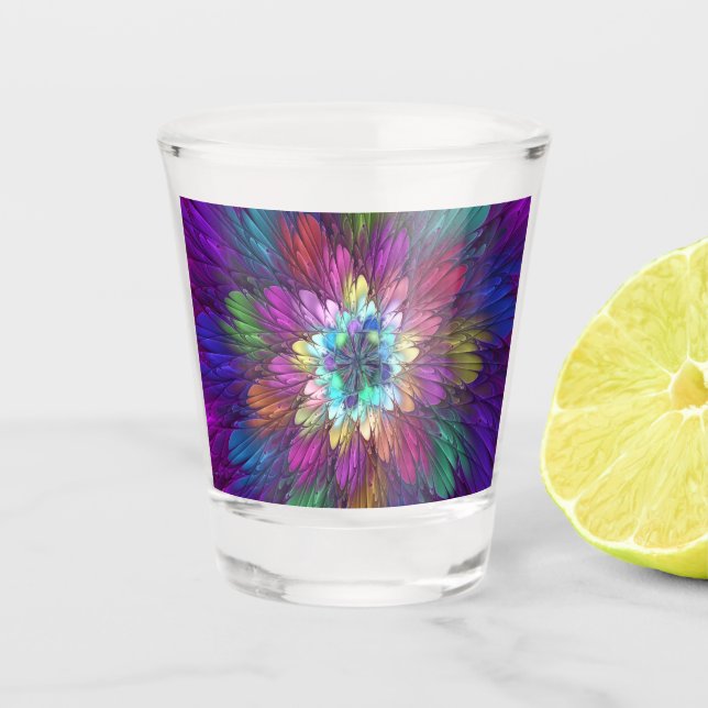 Farbenfrohe Psychedelische Blume Abstraktes Frakta Schnapsglas (Vorderseite)
