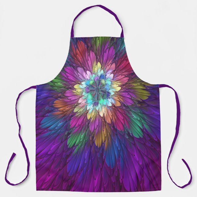 Farbenfrohe Psychedelische Blume Abstraktes Frakta Schürze (Vorderseite)
