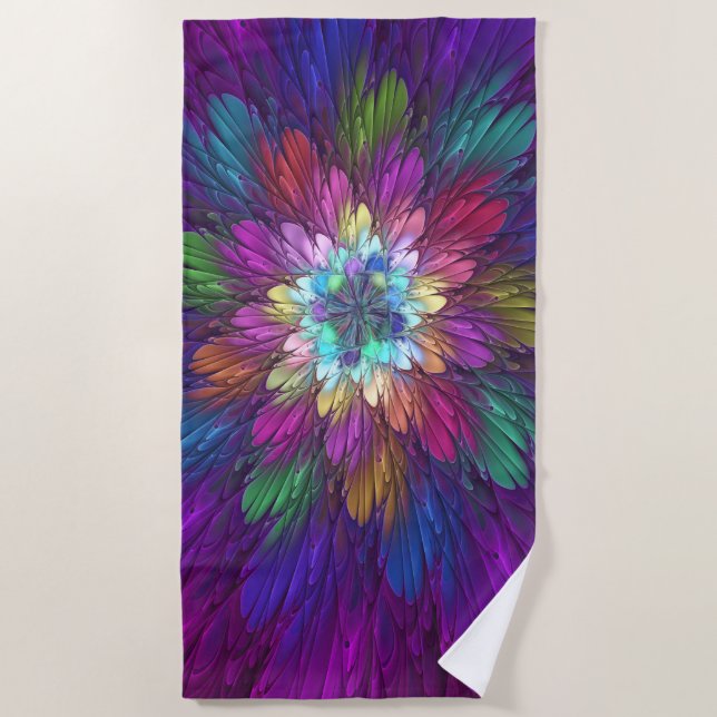 Farbenfrohe Psychedelische Blume Abstraktes Frakta Strandtuch (Vorderseite)