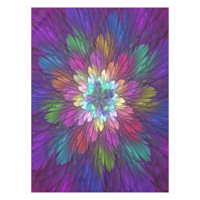 Farbenfrohe Psychedelische Blume Abstraktes Frakta Tischdecke (Vorderseite)