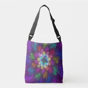 Farbenfrohe Psychedelische Blume Abstraktes Frakta Tragetaschen Mit Langen Trägern