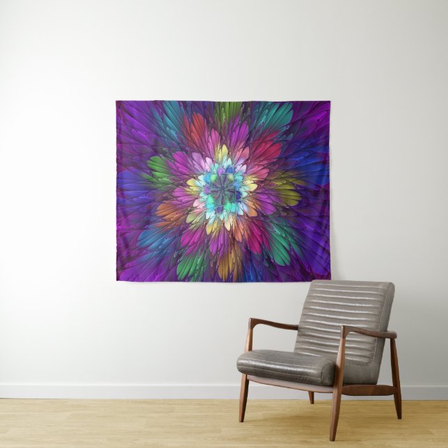 Farbenfrohe Psychedelische Blume Abstraktes Frakta Wandteppich (Beispiel (Horizontal))