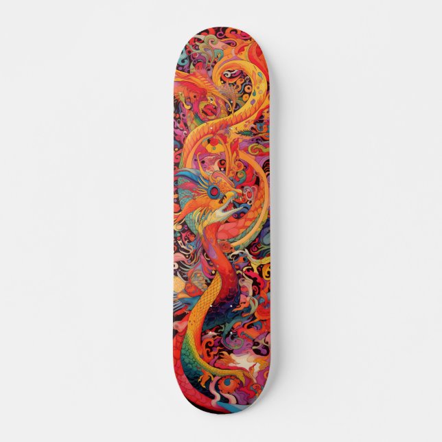 Farbenfrohe psychedelische Drachen Skateboard (Vorne)