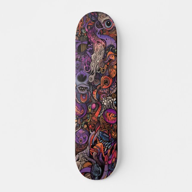 Farbenfrohe psychedelische Kreaturen Skateboard (Vorne)