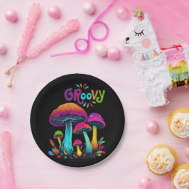 Farbenfrohe psychedelische Pilze- Pappteller