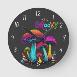 Farbenfrohe psychedelische Pilze Runde Wanduhr