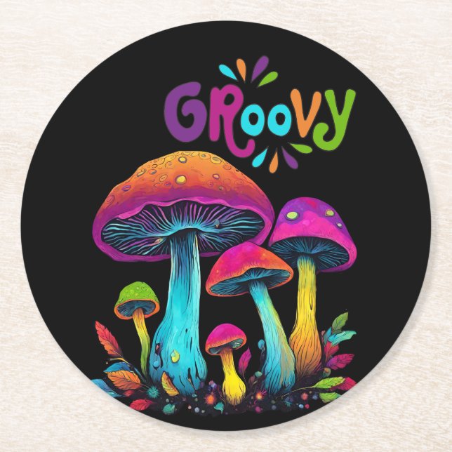 Farbenfrohe psychedelische Pilze- Runder Pappuntersetzer (Vorderseite)