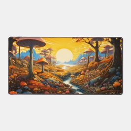 Farbenfrohe psychedelische Pilzlandschaft Kunst Schreibtischunterlage