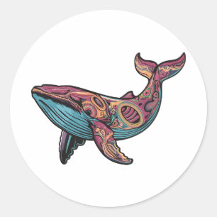 Farbenfrohe psychedelische Whale Runder Aufkleber