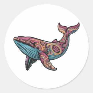 Farbenfrohe psychedelische Whale Runder Aufkleber