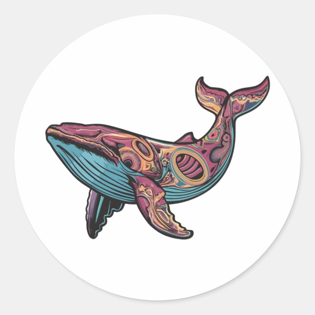 Farbenfrohe psychedelische Whale Runder Aufkleber (Vorderseite)