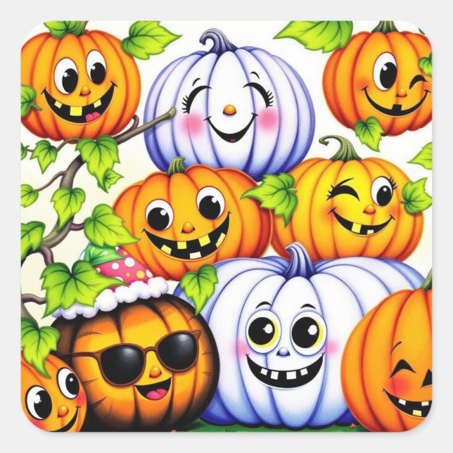 Farbenfrohe Pumpkin-Aufkleber Quadratischer Aufkleber (Vorderseite)