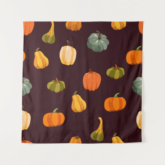 Farbenfrohe Pumpkins: dunkle Herbsteleganz. Wandteppich (Vorderseite)