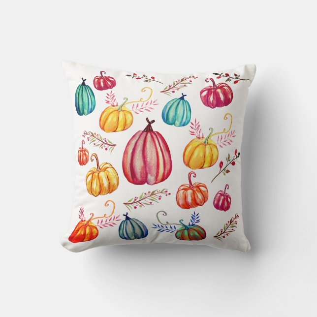 Farbenfrohe Pumpkins Fall Art Throw Cushion Kissen (Vorderseite)