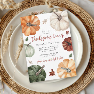 Farbenfrohe Pumpkins Rustikales Erntedank Dinner Einladung