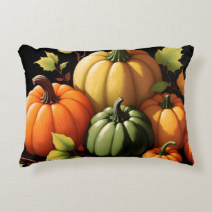 Farbenfrohe Pumpkins Schwarzer Hintergrund Dekokissen