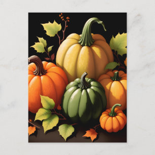 Farbenfrohe Pumpkins Schwarzer Hintergrund Postkarte