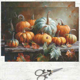 Farbenfrohe Pumpkins und Blätter Vintage Decoupage Seidenpapier