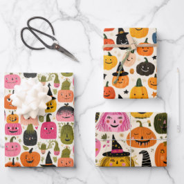 Farbenfrohe Pumpkins Whimsical Halloween Spooky Ni Geschenkpapier Set