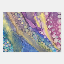 Farbenfrohe Punkte Alkohol Tinte Abstrakte Kunst Geschenkpapier Set