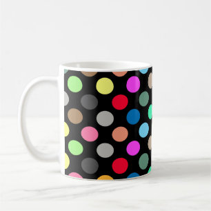 Farbenfrohe Punkte auf schwarzem Hintergrund - Nah Kaffeetasse