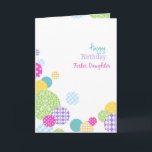 Farbenfrohe Punkte Happy Birthday Foster Daughter Karte<br><div class="desc">Kreise, Blasen, mädchenhaft, modern, Punkte, Flecken, Polka Dot, Mutter, stilvoll, farbenfroh, Mutter, Geburtstag, "Happy Geburtday", heute, modern, weiß, multicolor, bunt, hübsch, weiblich, mädchenhaft, trendig, weiblich, "Pflegetochter", Pflegetochter, Tochter</div>