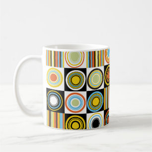 Farbenfrohe Punkte, Kreise, Streifen Hintergrund. Kaffeetasse