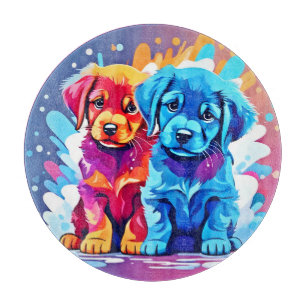 Farbenfrohe Puppy Art Schneidebrett