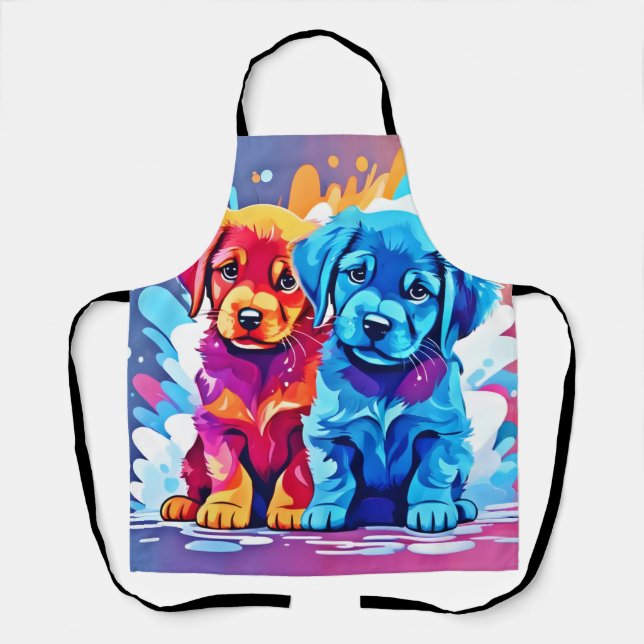 Farbenfrohe Puppy Art Schürze (Vorderseite)