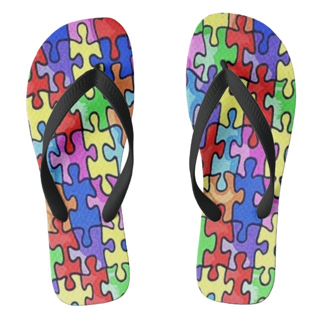 Farbenfrohe Puzzle Stücke Sommersandalen Flip Flop (Fußbett)