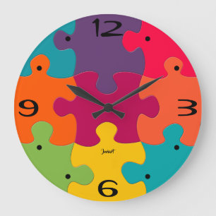 Farbenfrohe Puzzle-Teile Neue Heimat Wanduhr Spaß