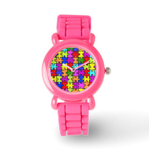 Farbenfrohe Puzzleteile aus Regenbogen Armbanduhr