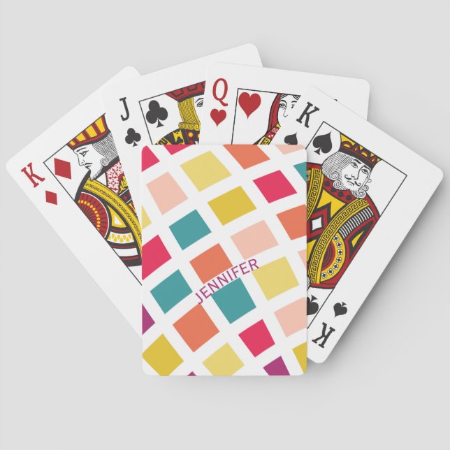 Farbenfrohe Quadrat im Retro-Stil Spielkarten (Rückseite)