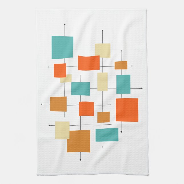 Farbenfrohe Quadrate Geometrie Mitte Jahrhundert M Geschirrtuch (Vertikal)