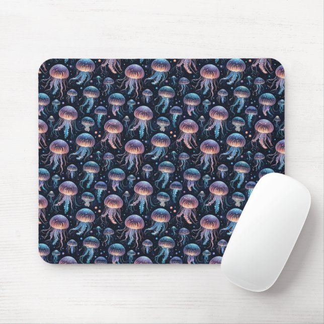 Farbenfrohe Quallen-Ozeanmuschel - Weiße See Mousepad (Mit Mouse)