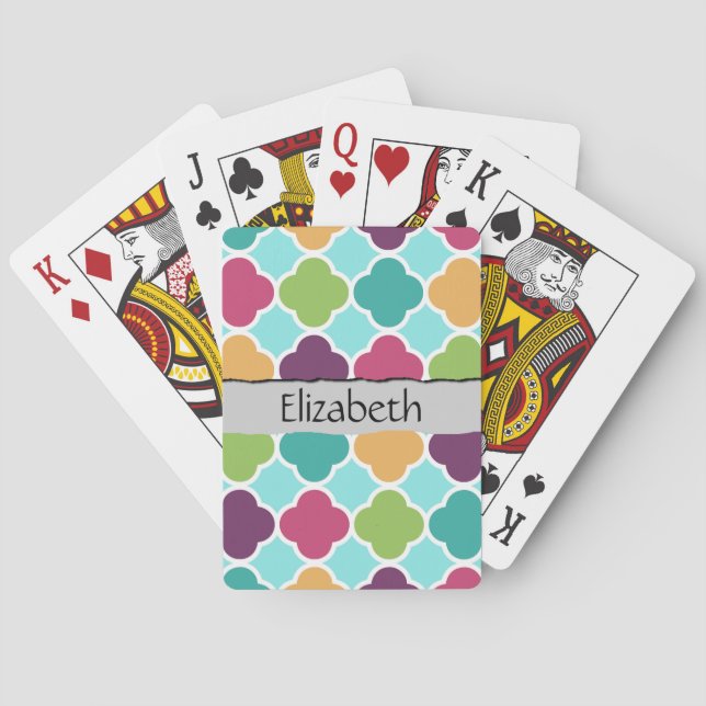 Farbenfrohe Quatrefolie, Latticwork, Ihr Name Spielkarten (Rückseite)