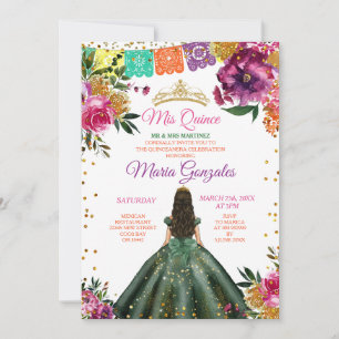 farbenfrohe Quinceañera Smarald Green Blume Geburt Einladung
