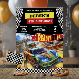 Farbenfrohe Race Car Geburtstagsparty Einladung