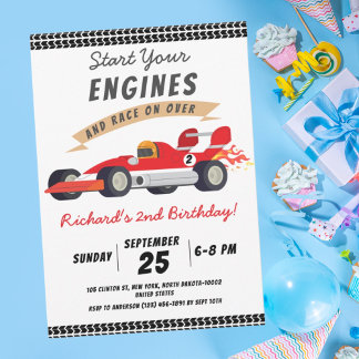 Farbenfrohe Race Car Thema Kindergeburtstag Party Einladung