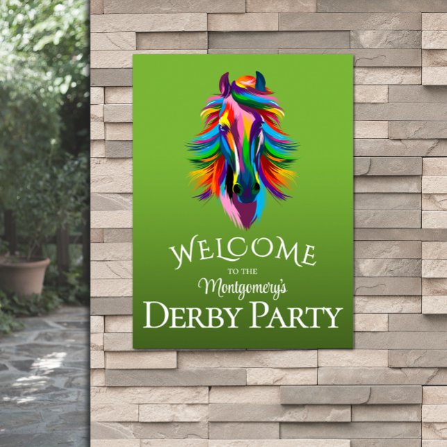 Farbenfrohe Racehorse Derby Party Green Willkommen Poster (Colorful racehorse Derby party green welcome poster - PRINTED and/or INSTANT DOWNLOAD)